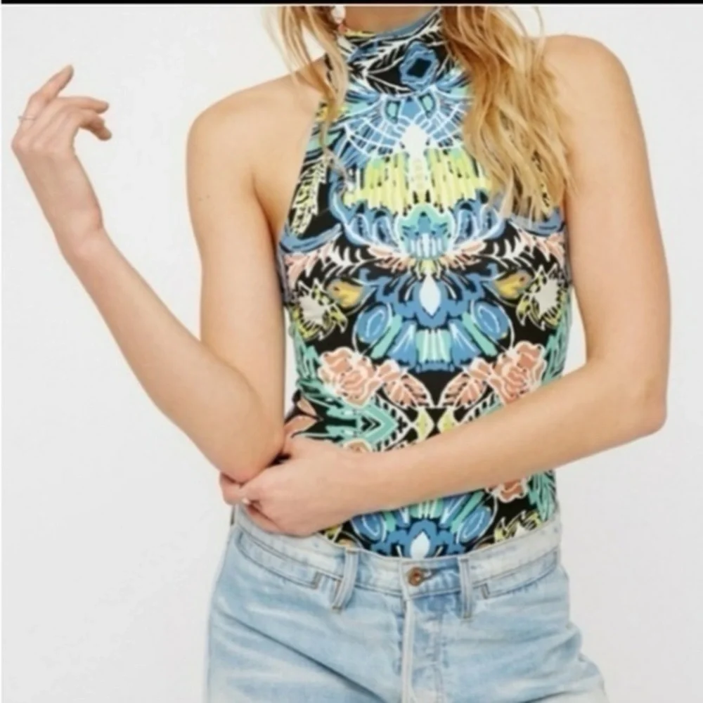 Free People Intimately Tucker Printed Bodysuit small